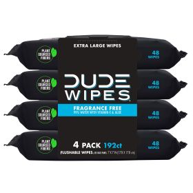 Flushable Wet Wipes for Adults, Unscented, Aloe-Infused, 192 Count (4 Pack)