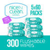 Nice 'N Clean Flushable Wet Wipes, 5 Packs of 60 Wipes, 300 Total Wipes