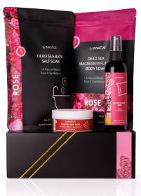 Luxury Dead Sea Spa Gift Set Bath Salt, Magnesium Flakes, Pillow & Linen Spray, and Mud Mask Rose & Sandalwood Aromatherapy Kit for Relaxation