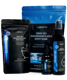Luxury Dead Sea Spa Gift Set, Bath Salt, Magnesium Flakes, Magnesium Oil & Geranium-Lavender Essential Oil Relaxation & Wellness Kit for Stress Relief